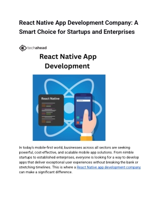 Hire Expert React Native App Developers for Your Next Big Project