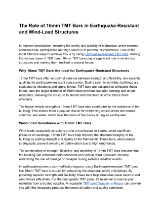 The Role of 16mm TMT Bars in Earthquake-Resistant and Wind-Load Structures