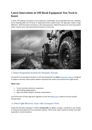 Latest Innovations in Off Road Equipment You Need to Know