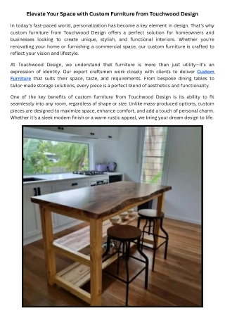 Elevate Your Space with Custom Furniture from Touchwood Design
