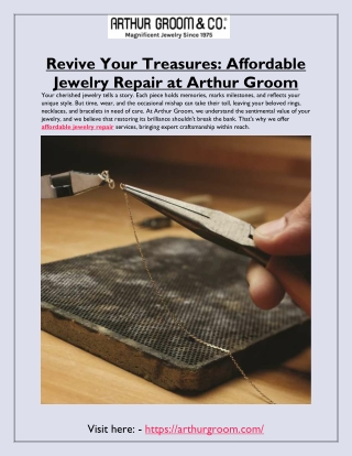 Revive Your Treasures: Affordable Jewelry Repair at Arthur Groom