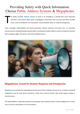 Providing Safety with Quick Information - Choose Public Address Systems and Megaphones