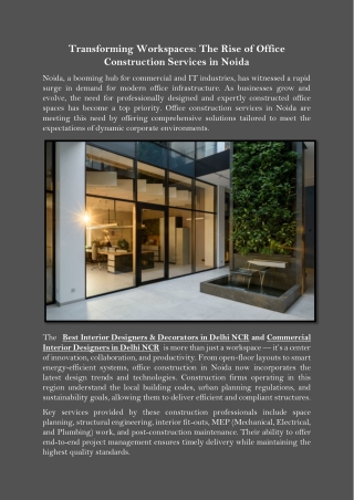 Transforming Workspaces The Rise of Office Construction Services in Noida