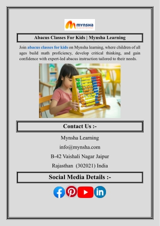 Abacus Classes For Kids  Mynsha Learning