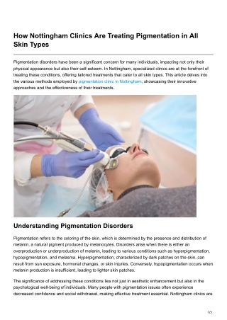 How Nottingham Clinics Are Treating Pigmentation in All Skin Types