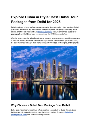 Dubai tour package from Delhi