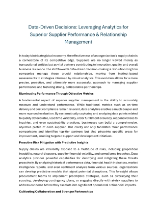 Data-Driven Decisions Leveraging Analytics for Superior Supplier Performance & Relationship Management