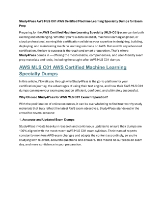study4pass aws mls c01 aws certified machine