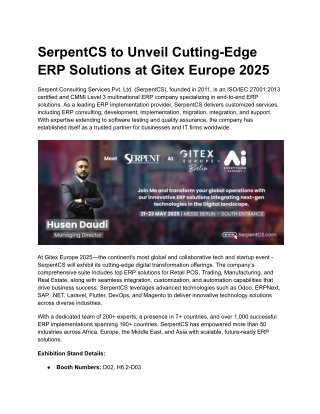 Gitex Europe 2025: SerpentCS’s ERP Innovation Hub