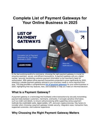 Complete List of Payment Gateways for Your Online Business in 2025