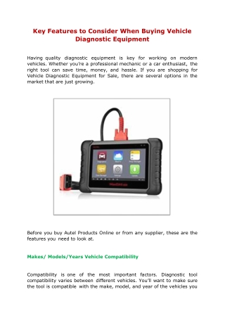 Key Features to Consider When Buying Vehicle Diagnostic Equipment