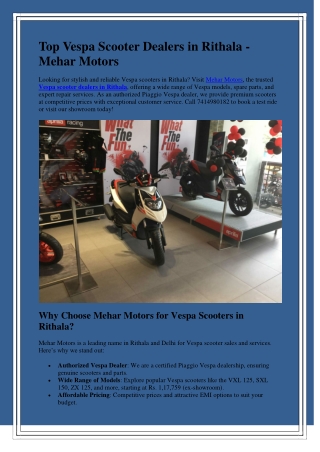 Vespa Scooter Dealers in Rithala