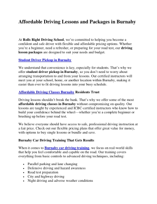 Affordable Driving Lessons and Packages in Burnaby