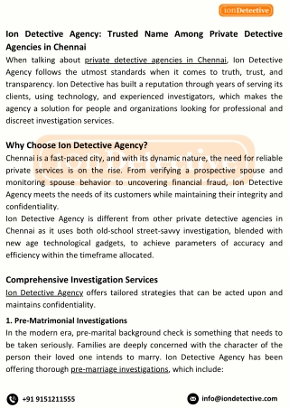 Ion Detective Agency: Trusted Name Among Private Detective Agencies in Chennai