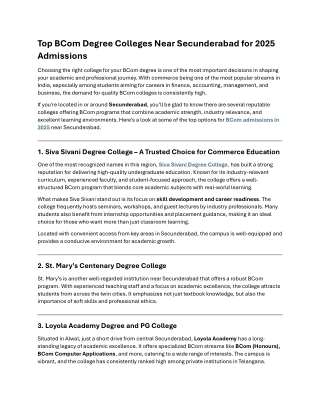 Top BCom Degree Colleges Near Secunderabad for 2025 Admissions