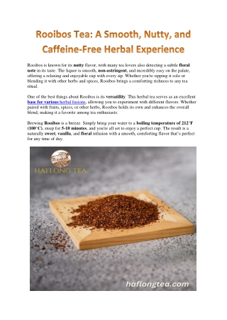 Organic Rooibos Tea - A Caffeine-Free Herbal Delight