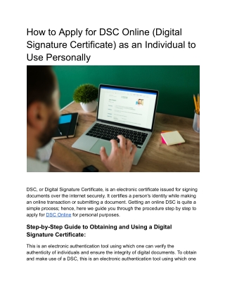 How to Apply for DSC Online (Digital Signature Certificate) as an Individual to Use Personally