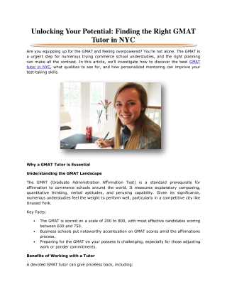 Unlocking Your Potential: Finding the Right GMAT Tutor in NYC