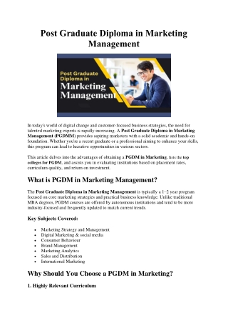 Post Graduate Diploma in Marketing Management