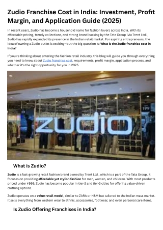 zudio franchise cost in india investment profit