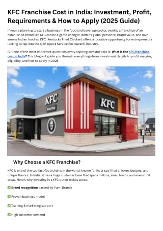 kfc franchise cost in india investment profit