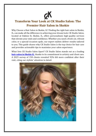 Transform Your Look at CK Studio Salon: The Premier Hair Salon in Skokie