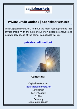 Private Credit Outlook Capitalmarkets.net