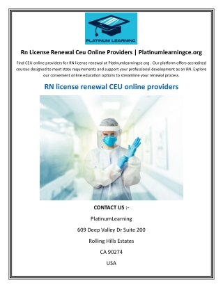 Rn License Renewal Ceu Online Providers  Platinumlearningce.org