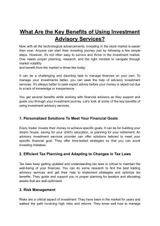 What Are the Key Benefits of Using Investment Advisory Services (1)