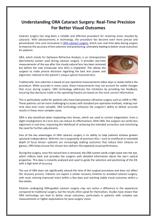 Understanding ORA Cataract Surgery - Real-Time Precision For Better Visual Outcomes