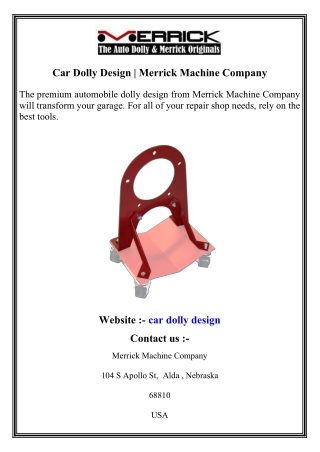 car dolly design merrick machine company