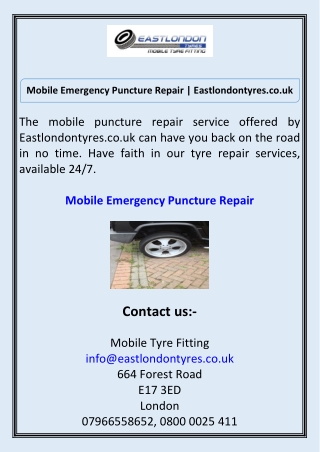 Mobile Emergency Puncture Repair Eastlondontyres.co.uk