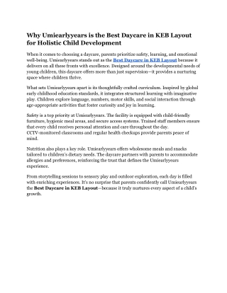 Why Umiearlyyears is the Best Daycare in KEB Layout for Holistic Child Development