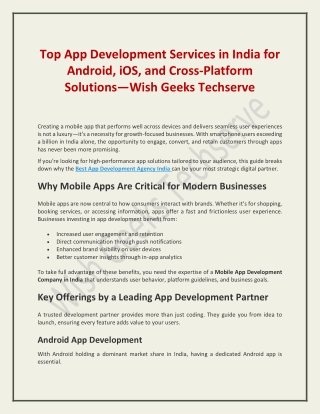 top app development services in india for android