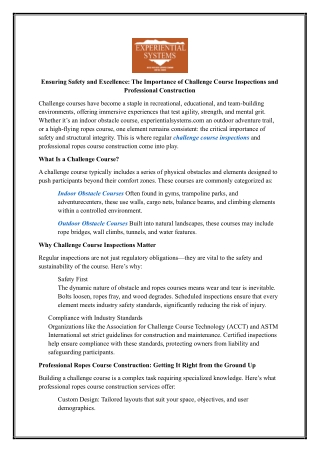Challenge Course Inspections | Experientialsystems.com