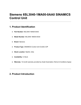 Siemens 6SL3040-1MA00-0AA0 SINAMICS Control Unit