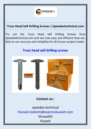 Truss Head Self Drilling Screws Speedextechnical.com