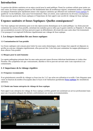 Urgence sanitaire et fosses Septiques: Quelles conséquences?