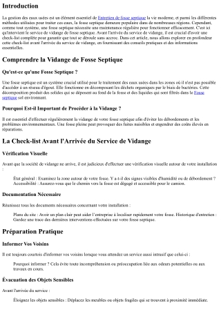 La check-list avant l'arrivée du service de vidange.
