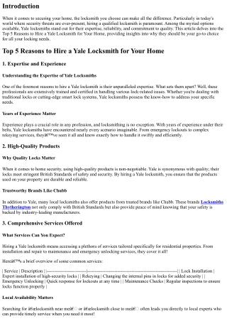 Top 5 Reasons to Hire a Yale Locksmith for Your Home