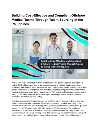 Building Cost-Effective and Compliant Offshore Medical Teams Through Talent Sourcing in the Philippines