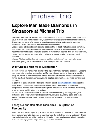 Explore Man Made Diamonds in Singapore at Michael Trio