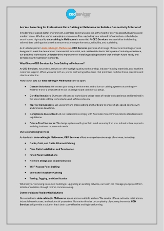 Are You Searching for Professional Data Cabling in Melbourne for Reliable Connectivity Solutions