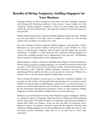 Benefits of Hiring Temporary Staffing Singapore for Your Business