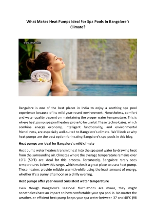 What Makes Heat Pumps Ideal For Spa Pools In Bangalore’s Climate?