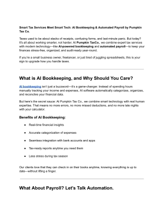 Smart Tax Services Meet Smart Tech_ AI Bookkeeping & Automated Payroll by Pumpkin Tax Co