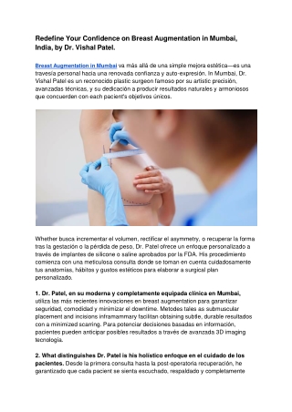 Redefine Your Confidence on Breast Augmentation in Mumbai, India, by Dr. Vishal Patel.