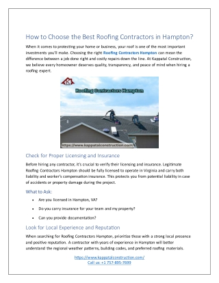 How to Choose the Best Roofing Contractors in Hampton