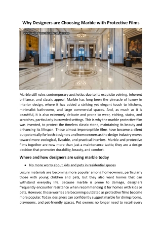 Why Designers Are Choosing Marble With Protective Films