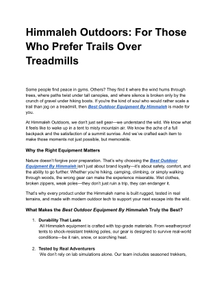 Himmaleh Outdoors: For Those Who Prefer Trails Over Treadmills